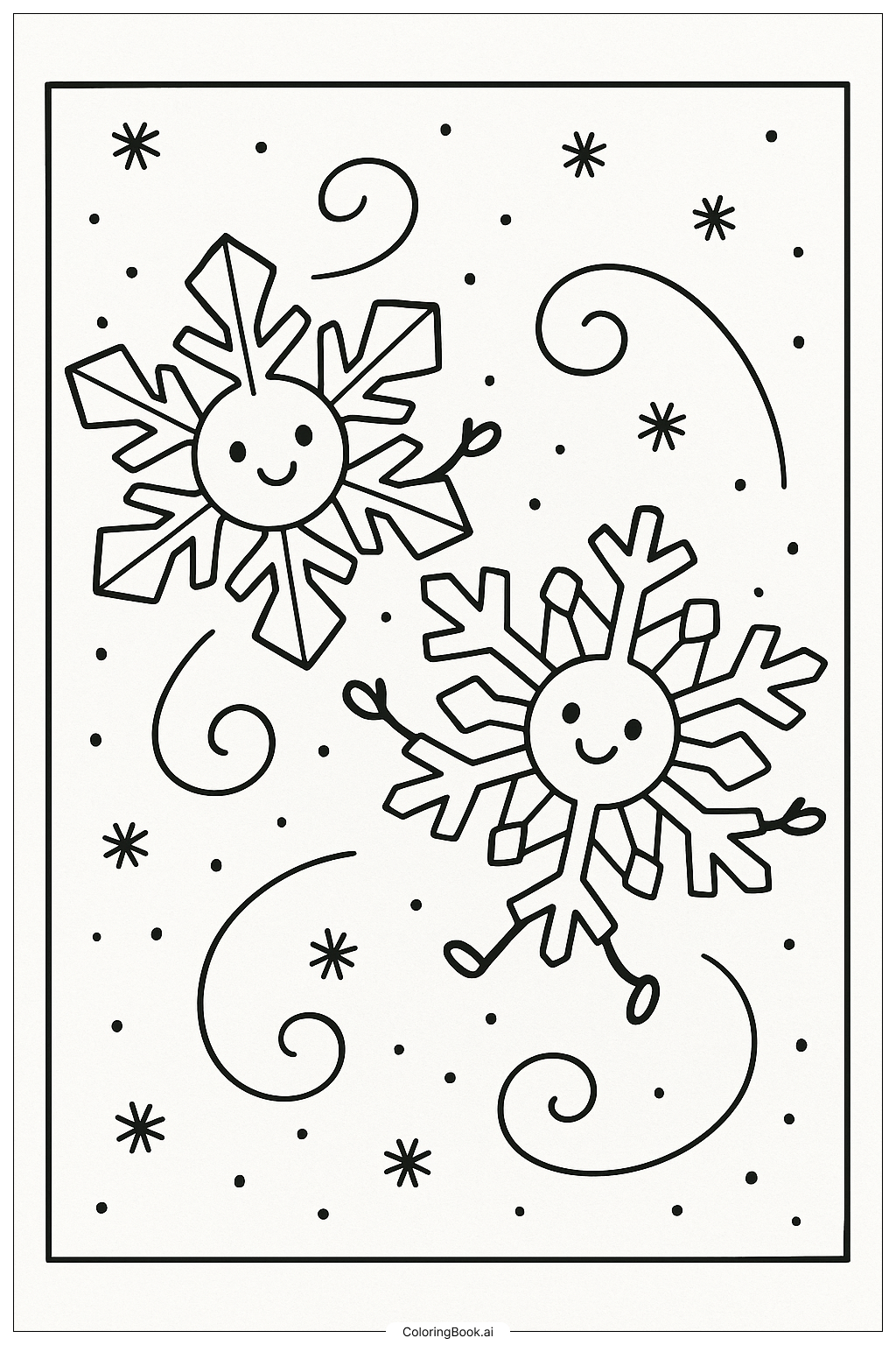  Two Snowflakes Dancing Together Coloring Page 