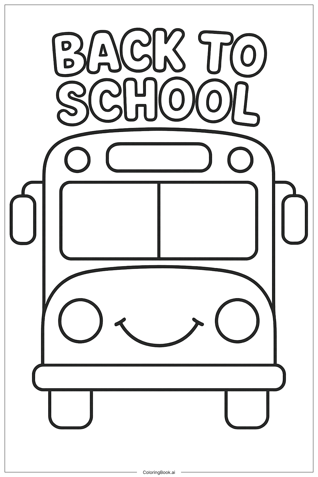  Página para colorir de Feliz Ônibus Volta às Aulas Vista Frontal 