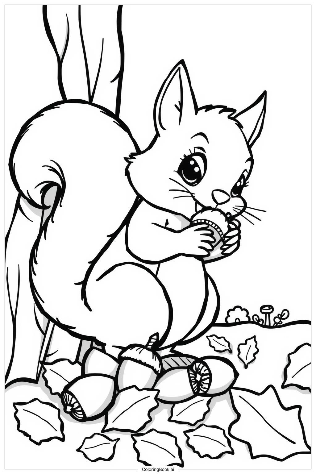  Squirrel Gathering Acorns for Winter Coloring Page 