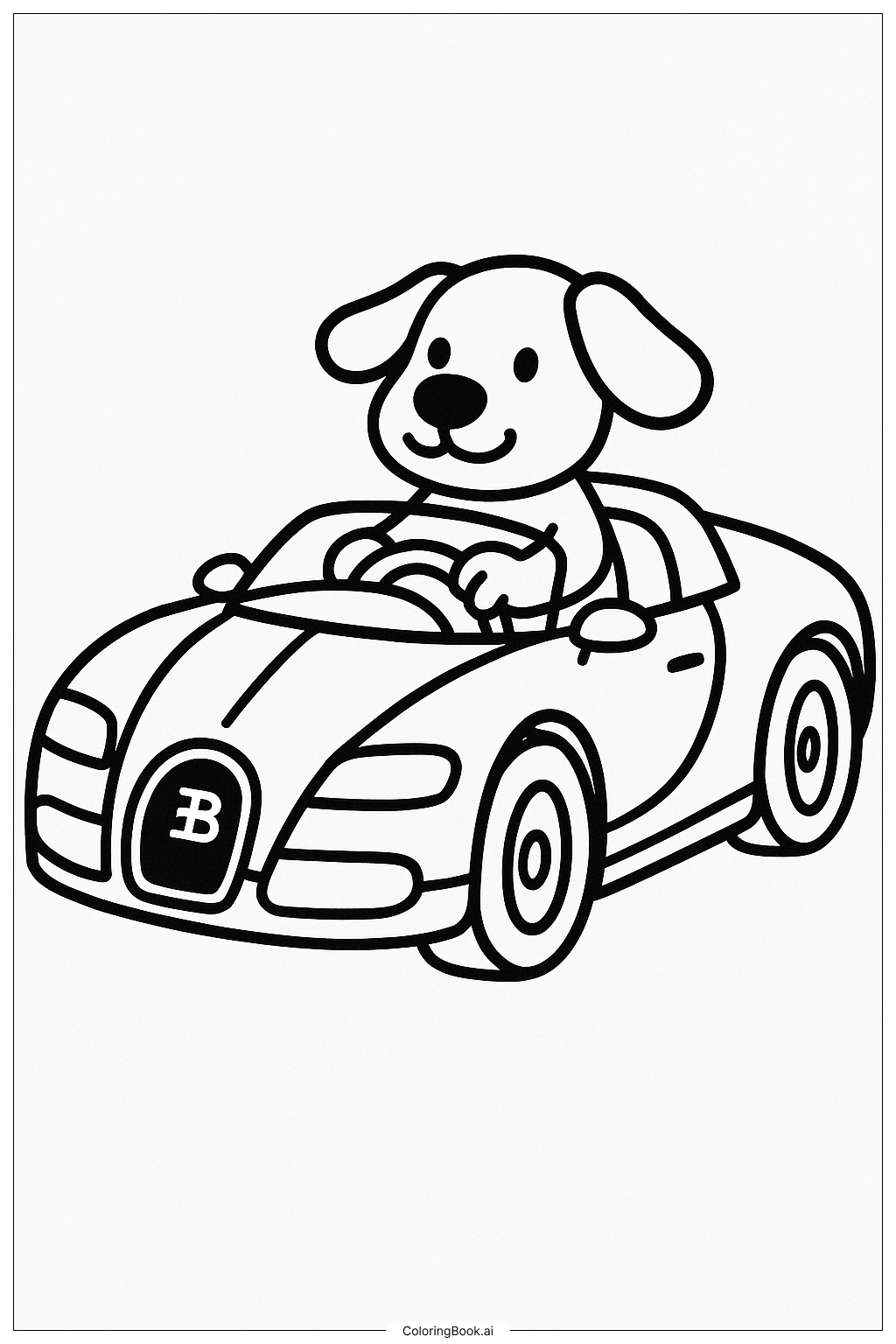  A Dog Driving A Bugatti Coloring Page 