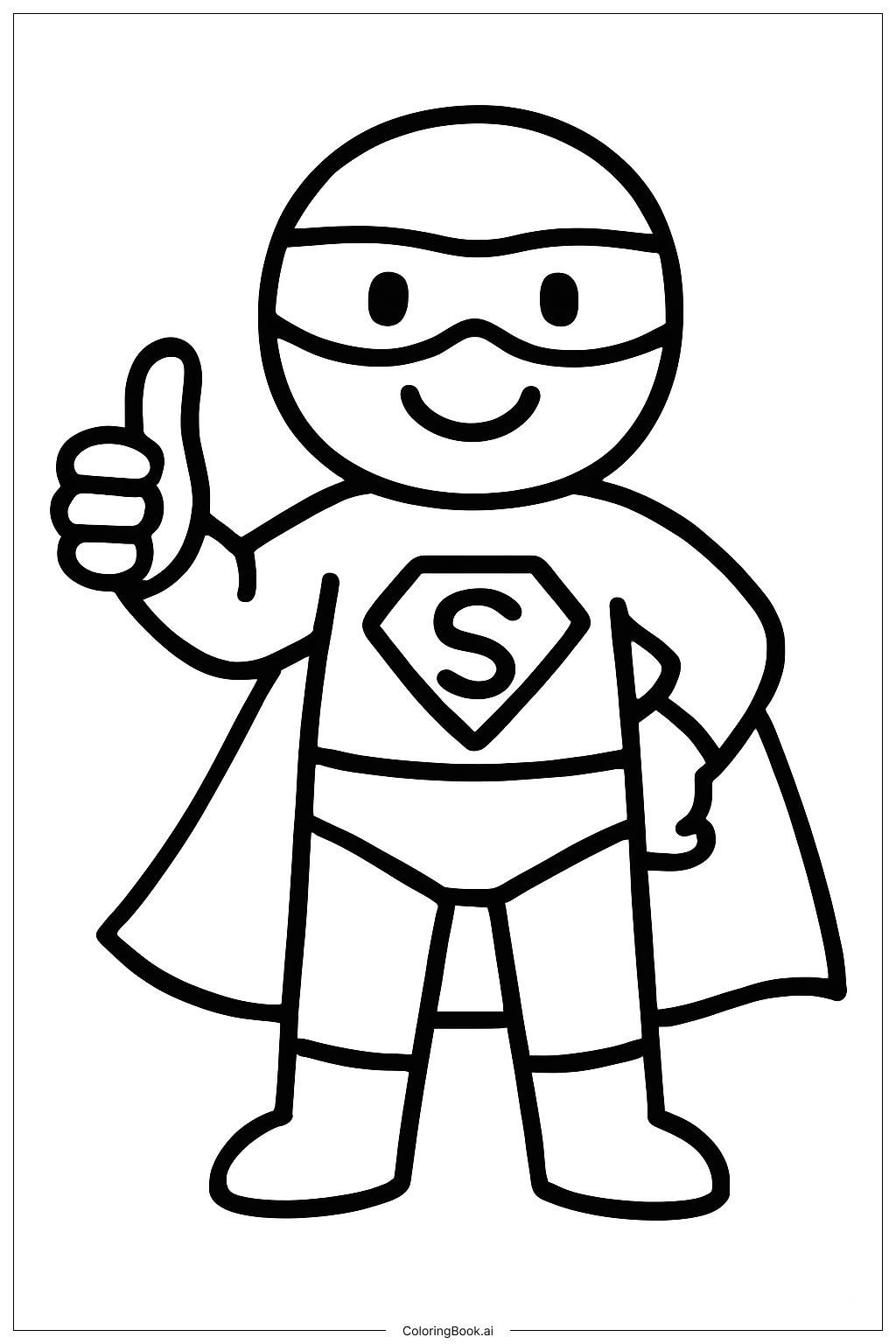 Superheld gibt einen Daumen hoch Ausmalseite
