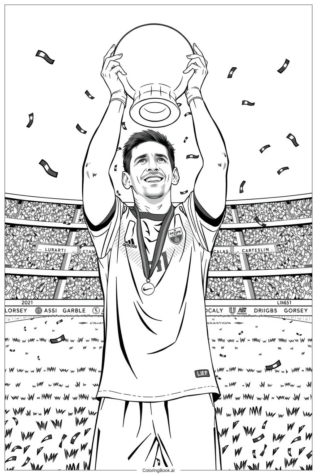  messi holding a trophy-2 Coloring Page 