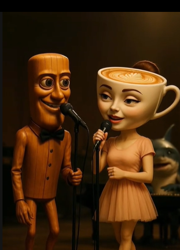 Chanson en Duo : Une Tasse Joyeuse et un Charmant Tronc se Produisent Ensemble sur Scène