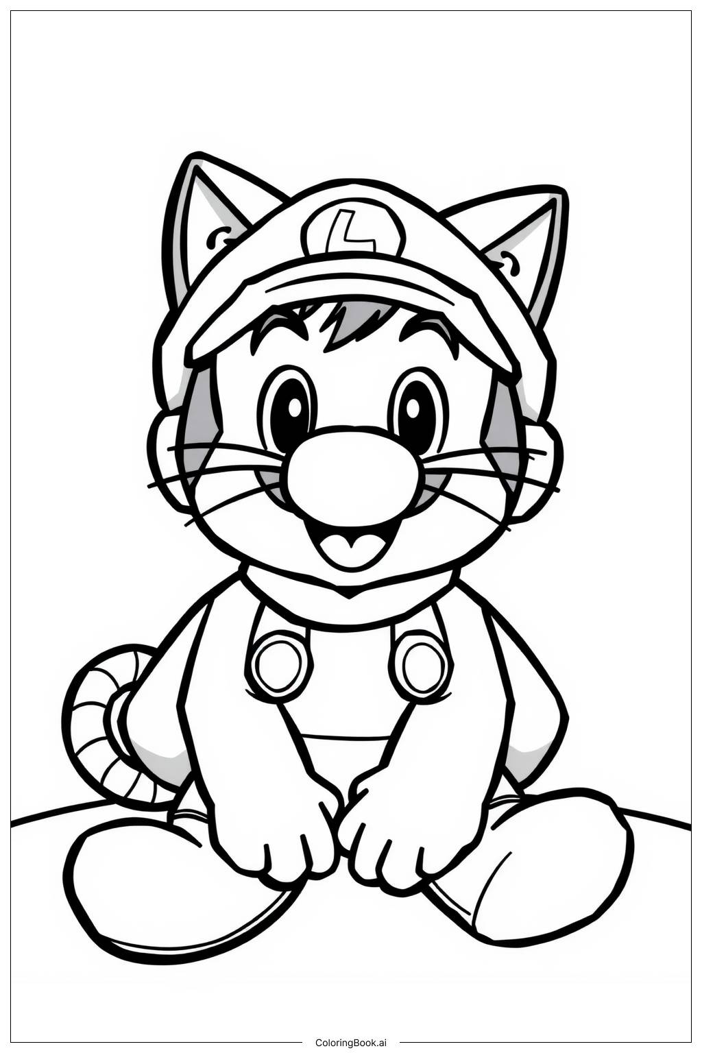  Cat Mario Sitting and Smiling Coloring Page 