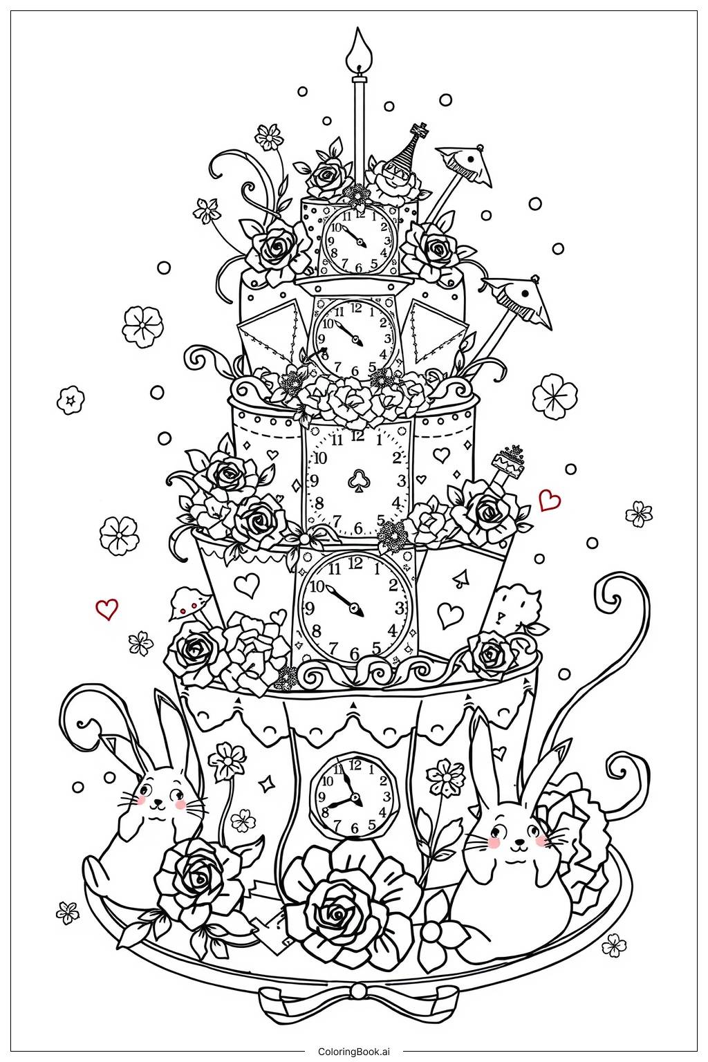  Wonderland Tea Party Cake-2 Coloring Page 