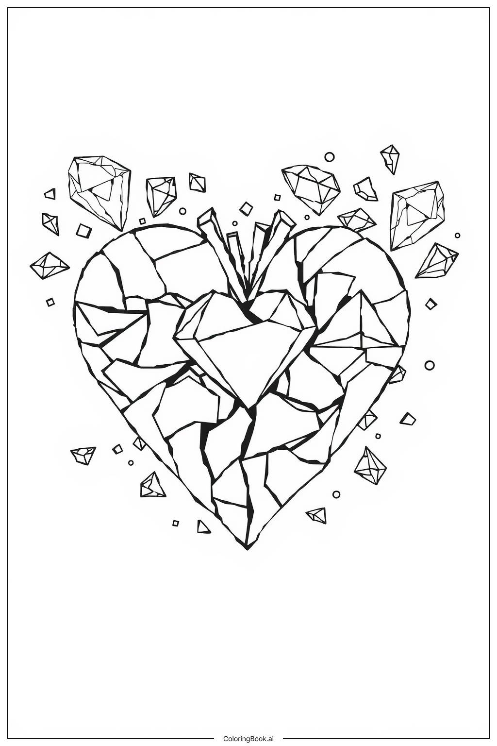  Shattered Heart With Diamond Pieces Coloring Page 