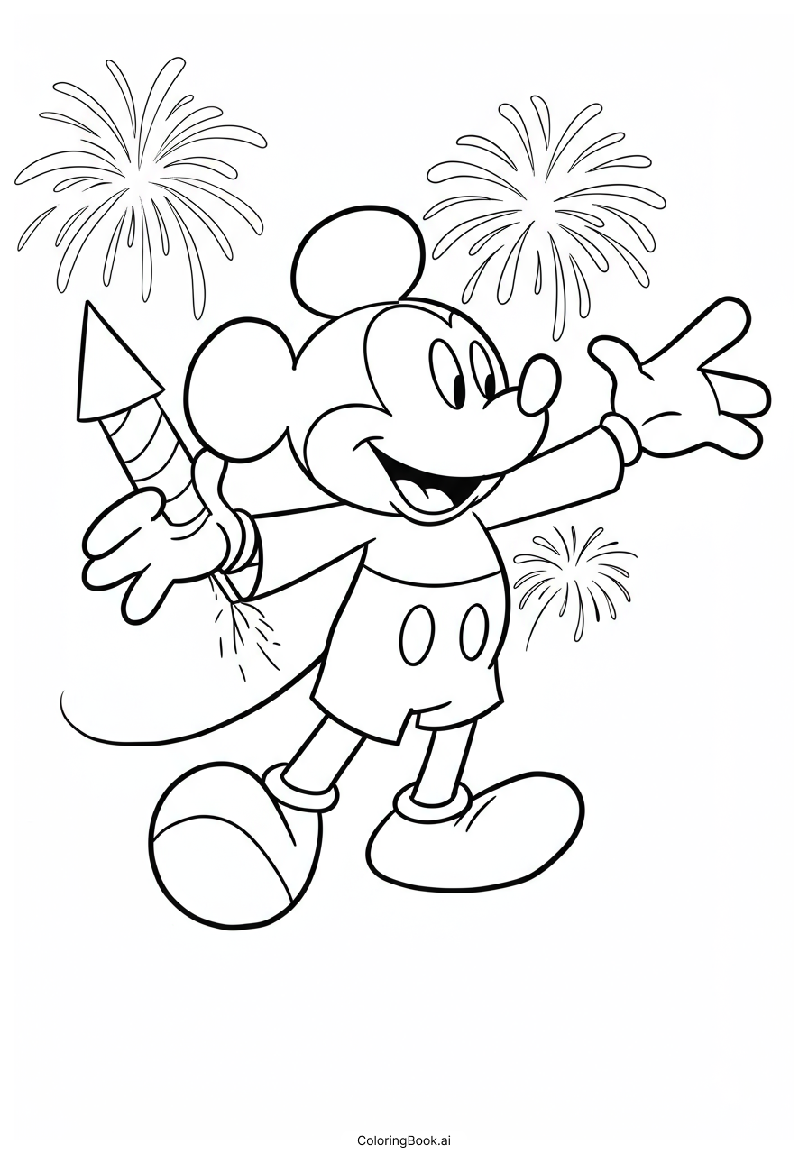  Trang tô màu Chuột Mickey Với Màn Pháo Hoa 