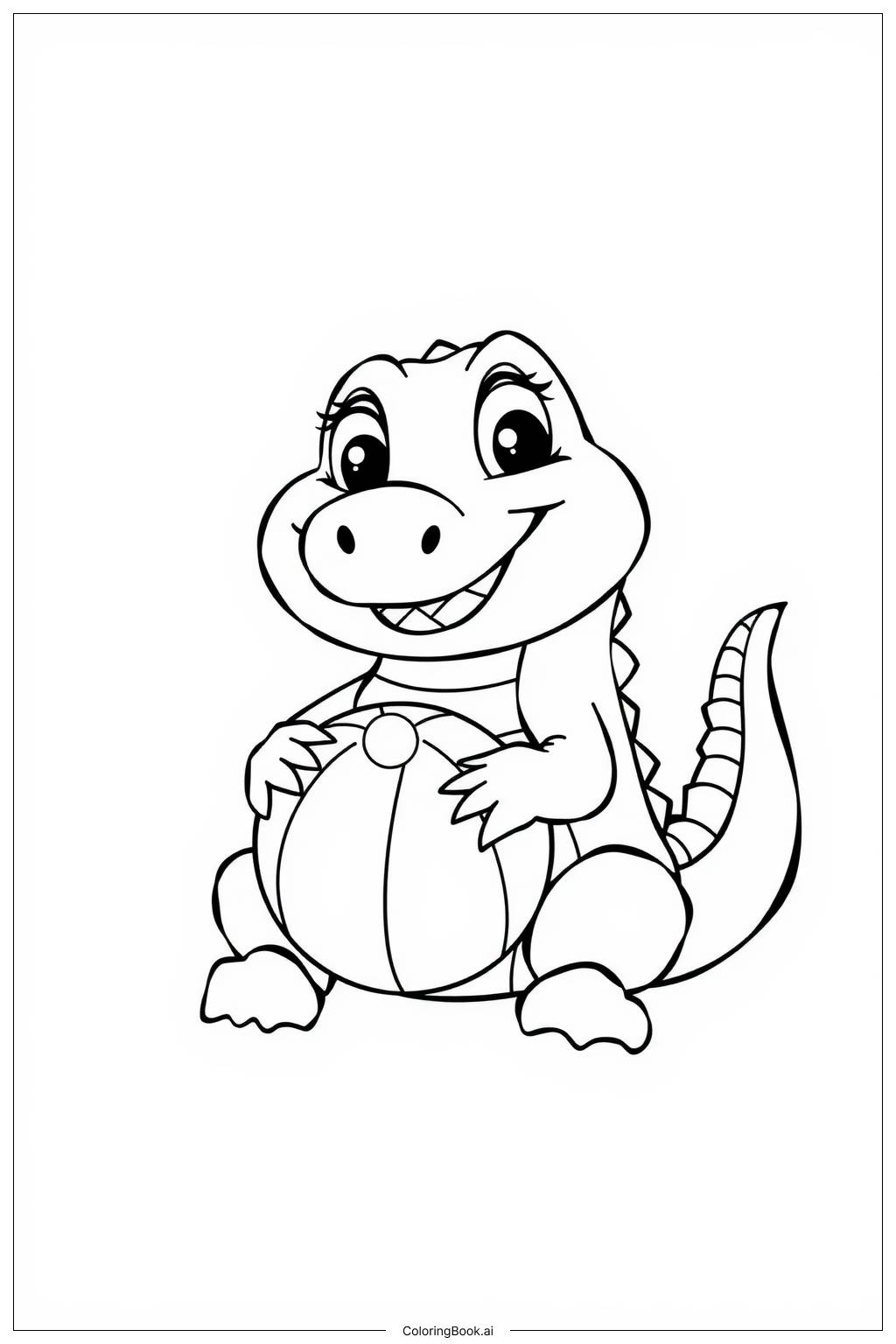  Page de coloriage Crocodile jouant avec un ballon de plage 