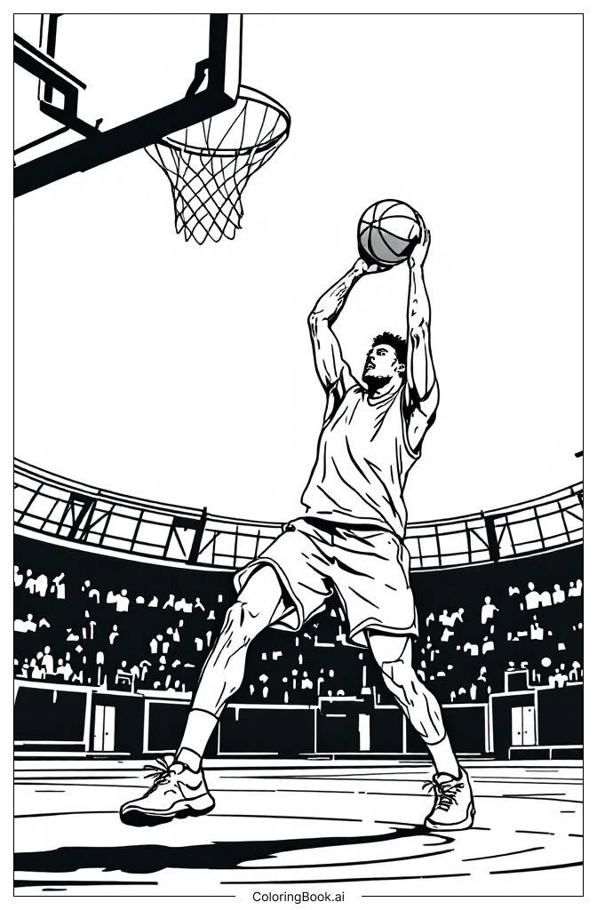  Página para colorear de Jugador jugando baloncesto en la cancha 