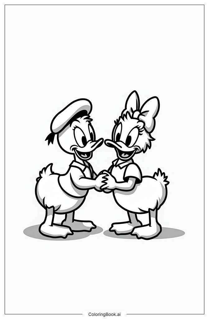  Página para colorear de Donald y Daisy Duck juntos 