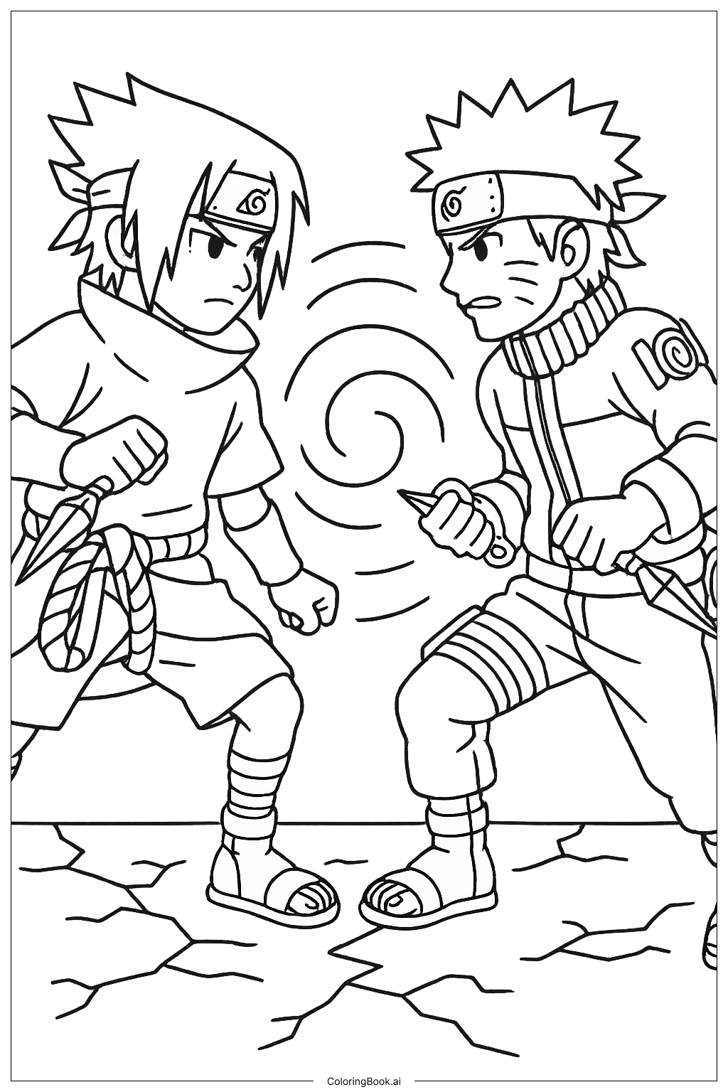  Sasuke And Naruto Facing Each Other In Battle Coloring Page 