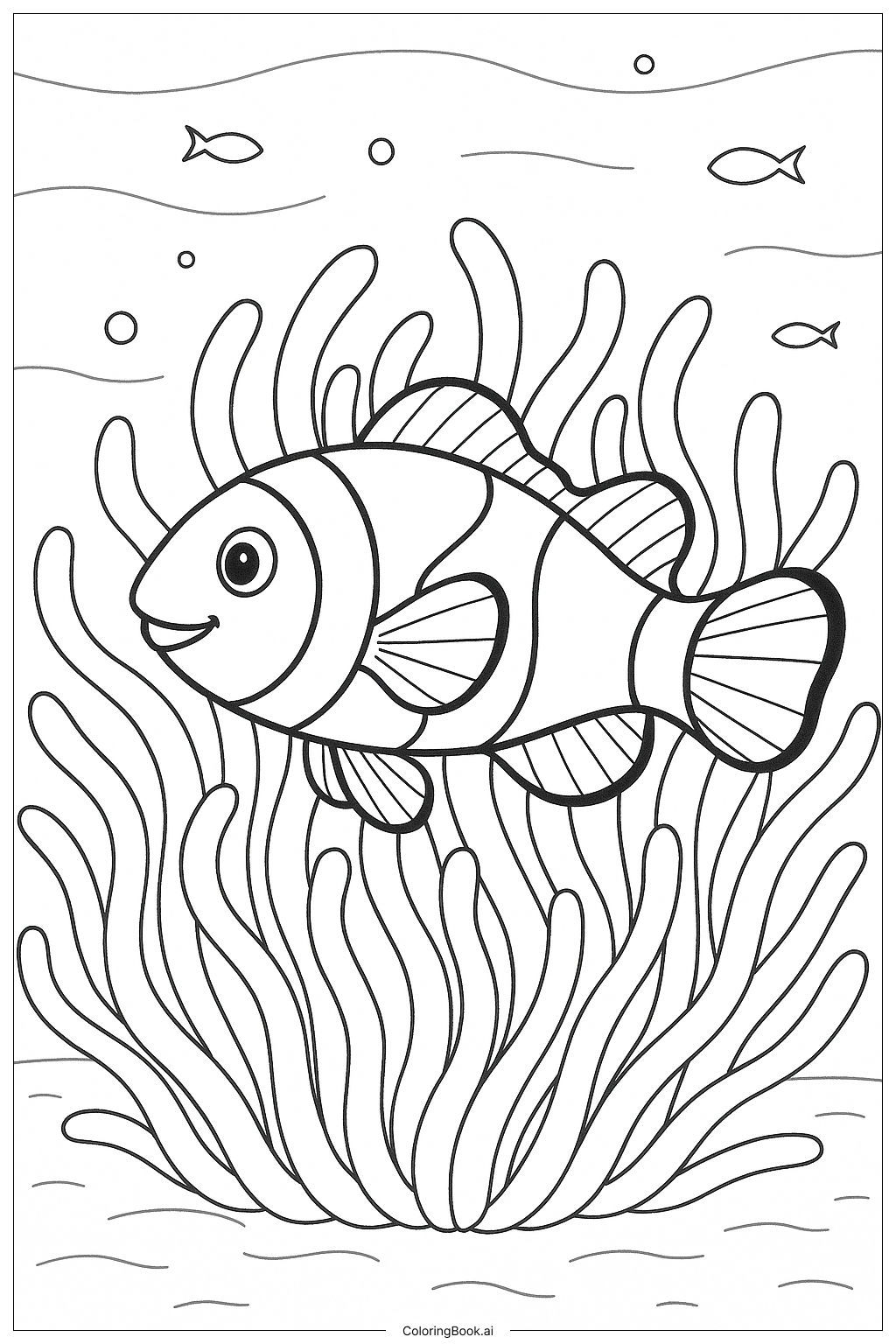  海葵中的小丑鱼填色页 