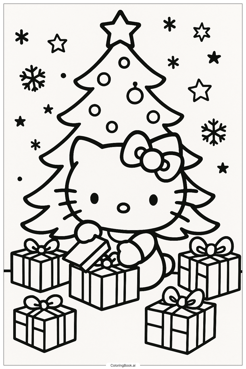  Hello Kitty Opening Christmas Presents Coloring Page 