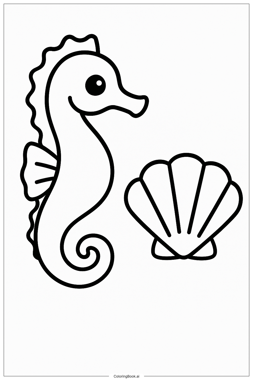 Página para colorear de Un caballito de mar y una concha simple