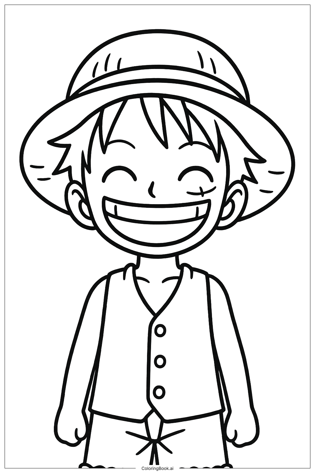  若いルフィの笑顔の塗り絵ページ 