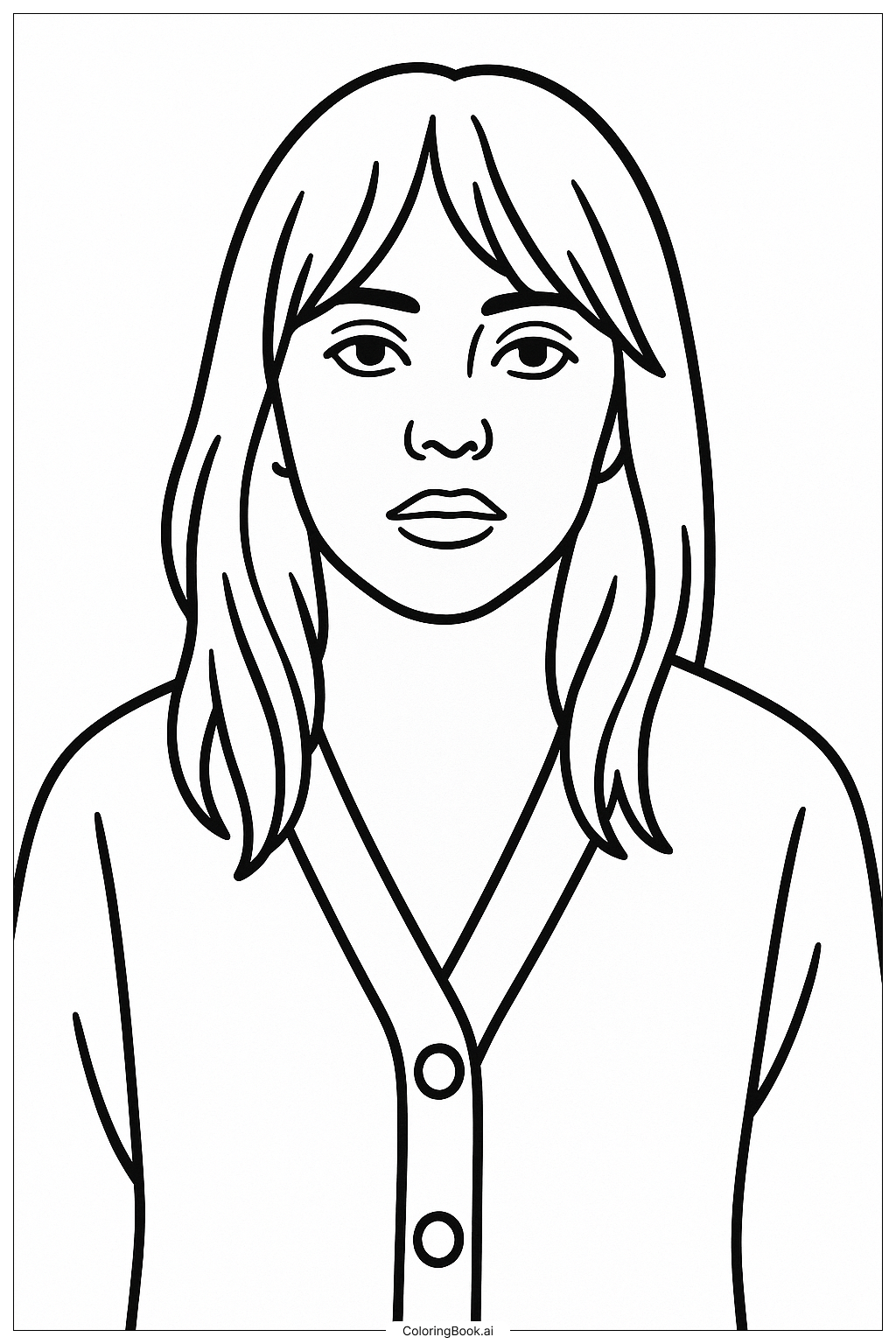  Página para colorir de Billie Eilish loira com um cardigã 