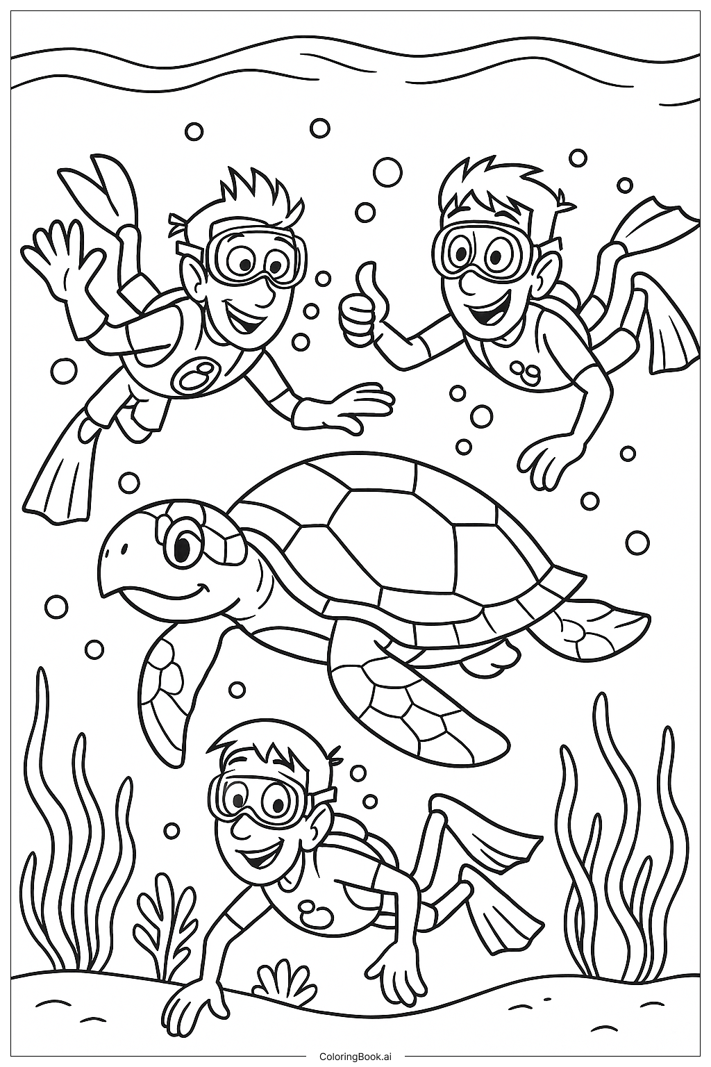 Trang tô màu Wild Kratts Dưới Nước Với Rùa Biển