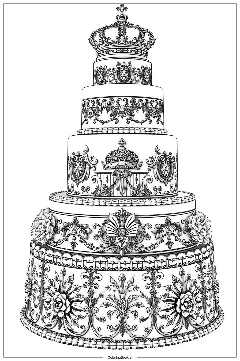  Royal Wedding Cake Design Coloring Page 