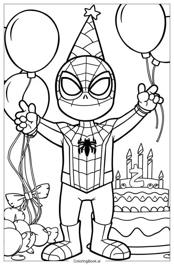  Página para colorear de Fiesta de Cumpleaños de Spider-Man 