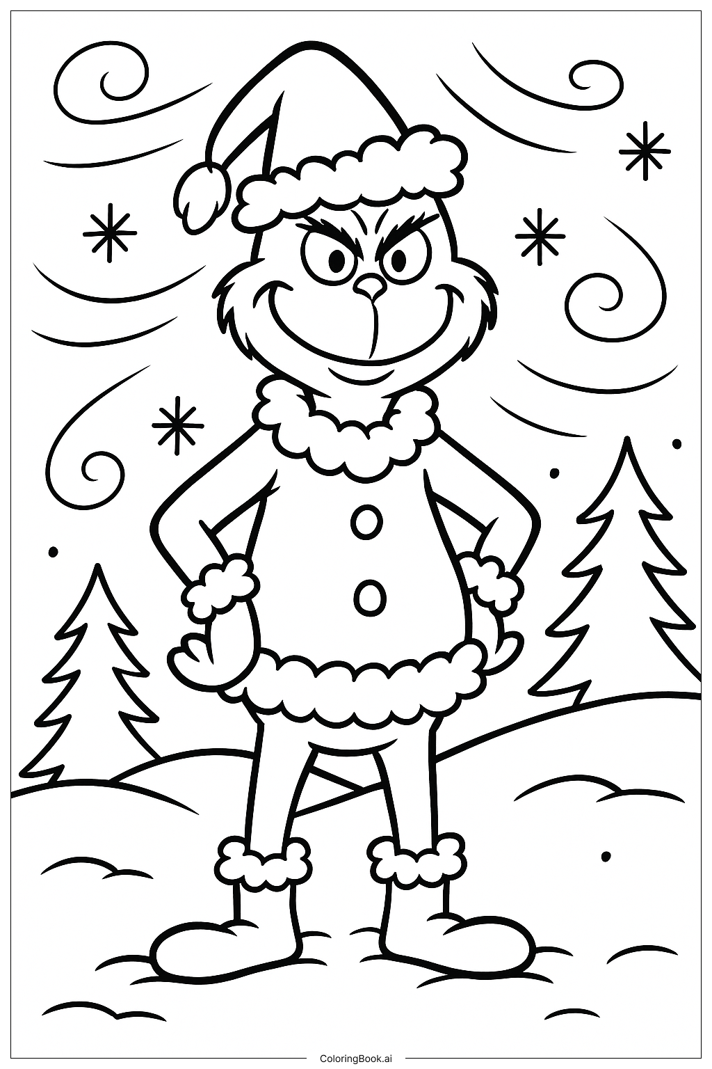  The Grinch Standing In Snowstorm Coloring Page 