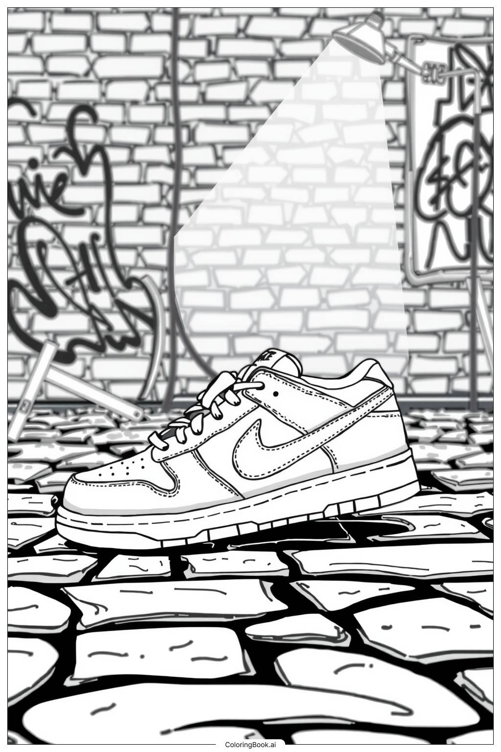  Página para colorir de sneakers nike dunk em uma sessão de fotos de streetwear 