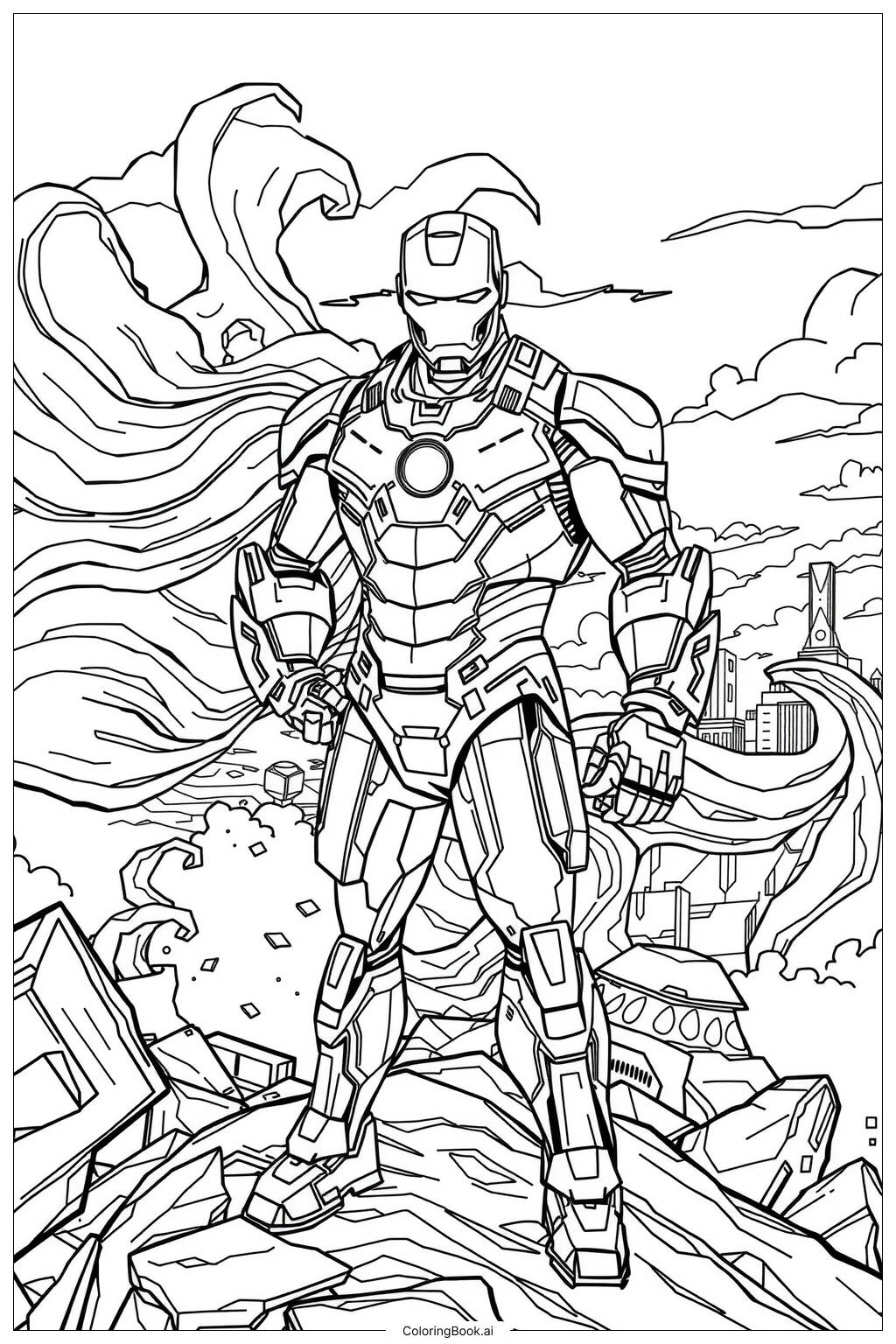  Iron Man Standing Heroically Coloring Page 