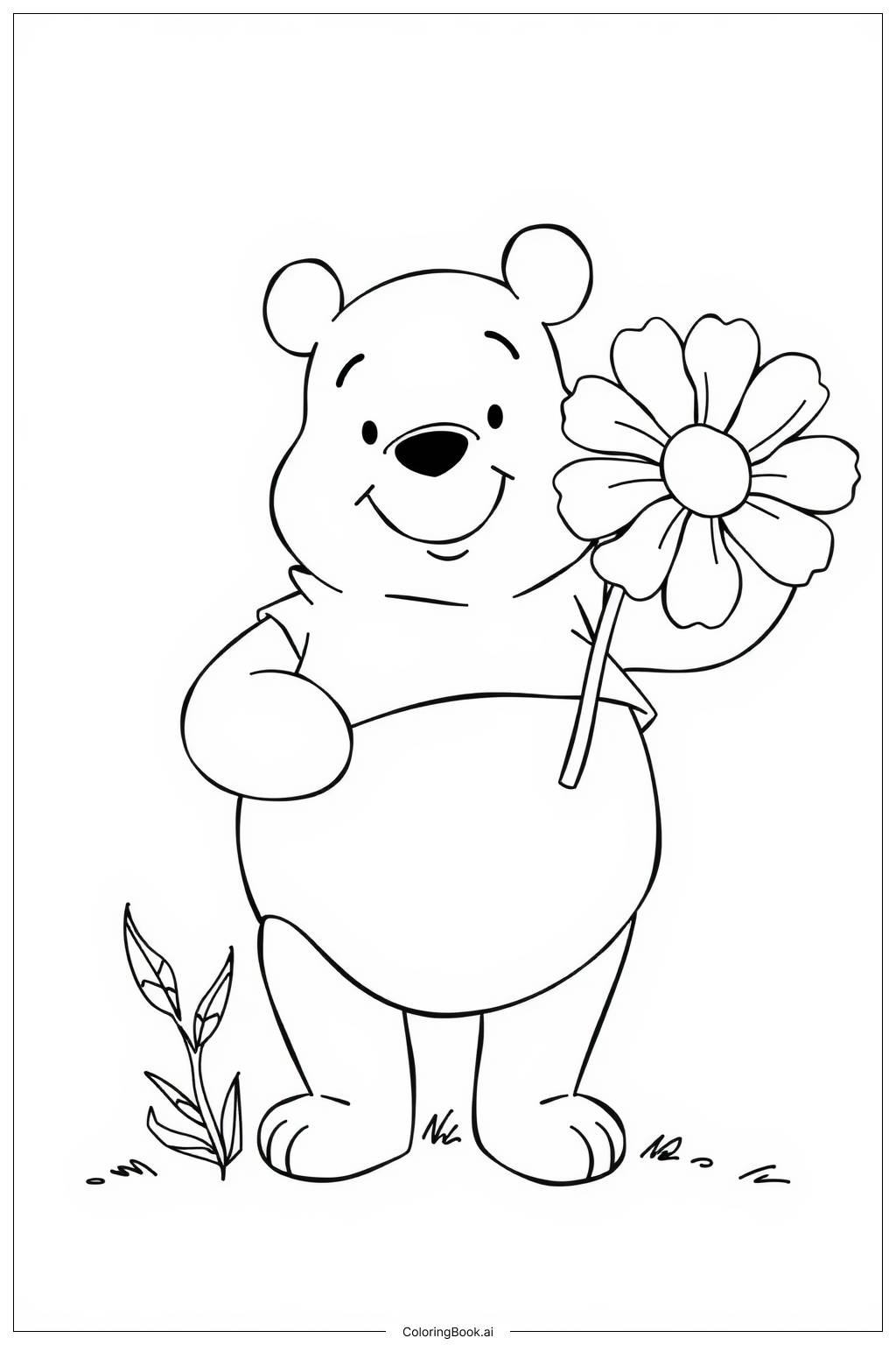  Página para colorir de winnie the pooh flores 