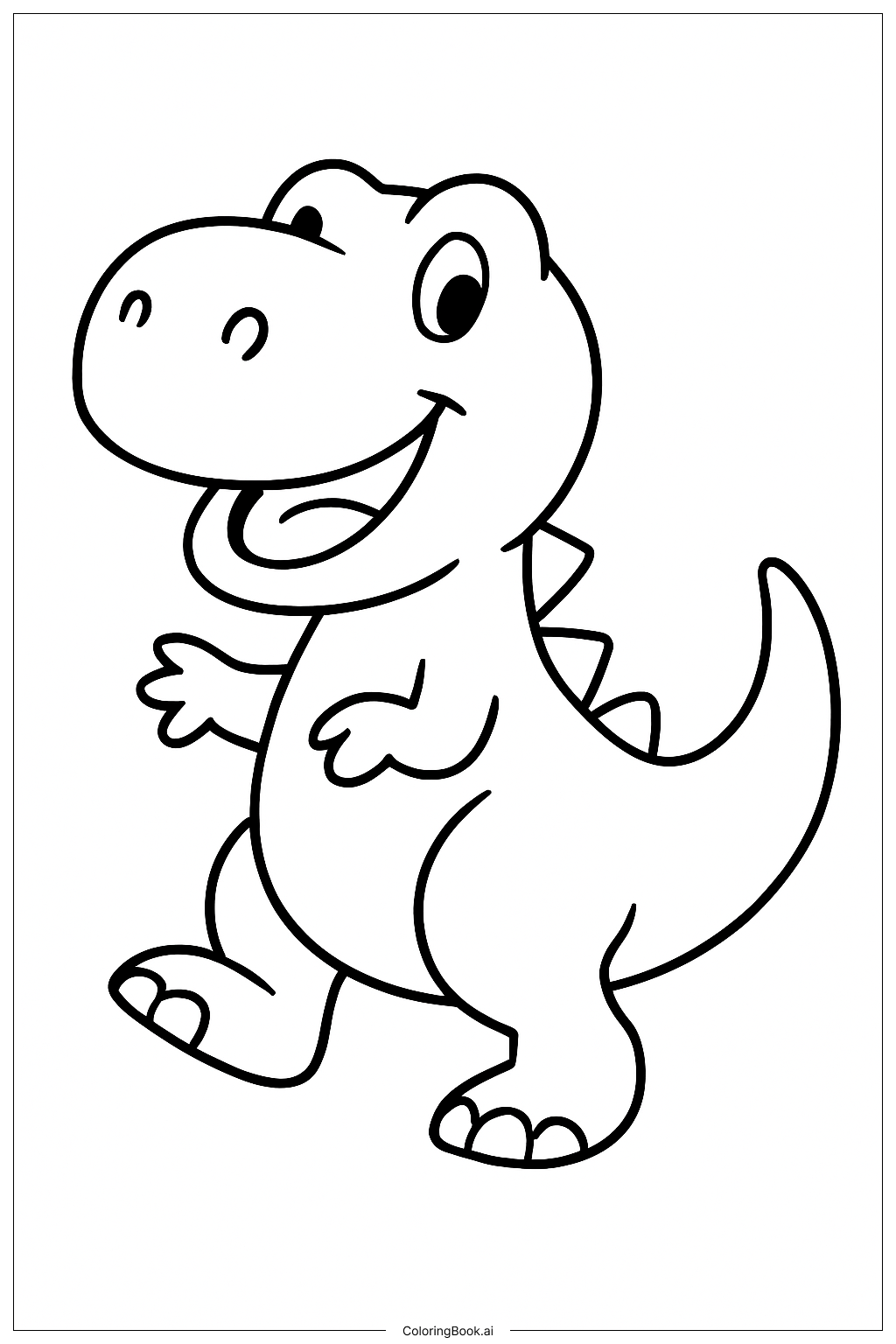  Página para colorir de Um T-Rex Desenho Animado Feliz 