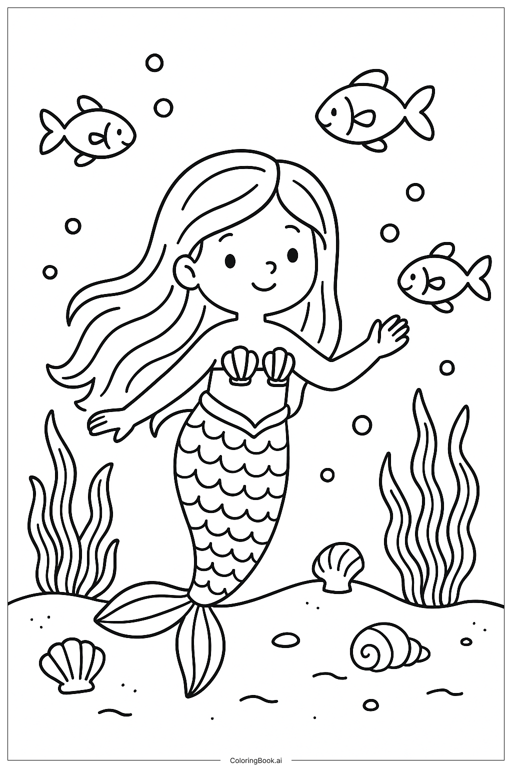  一位美人鱼探索海洋填色页 