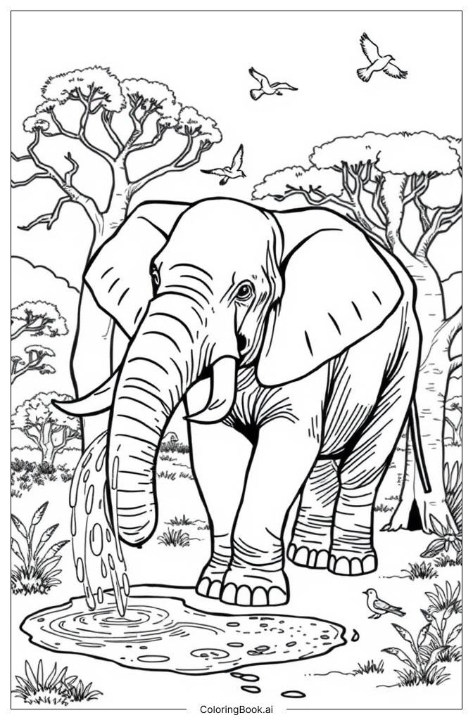  African Elephant Coloring Page 