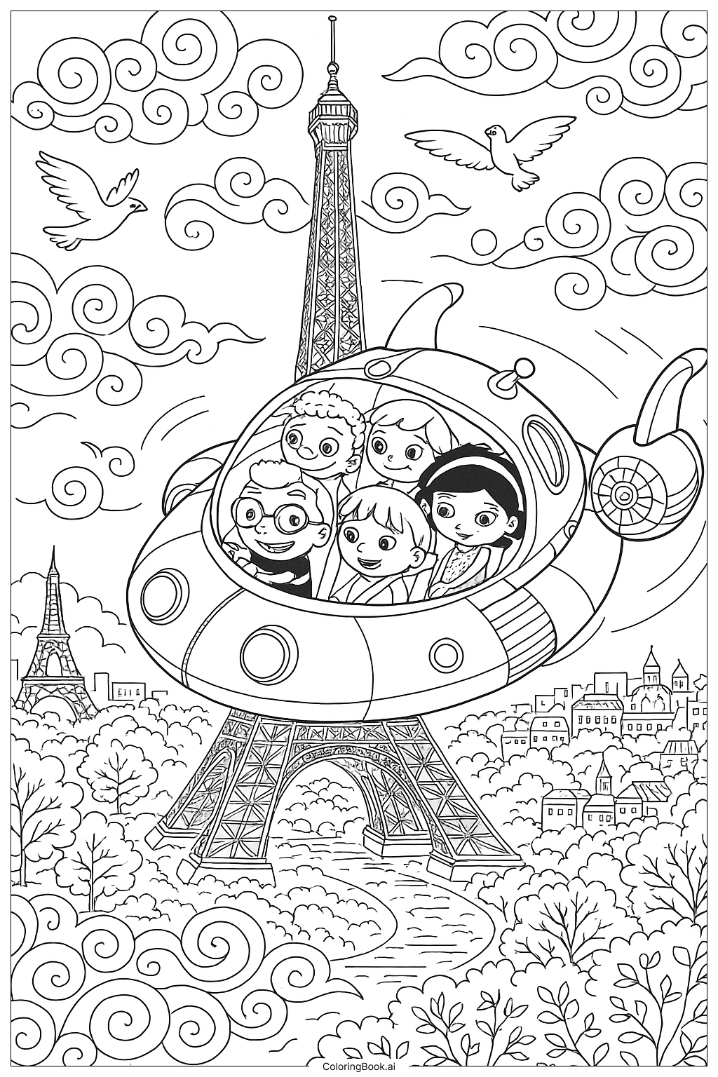  The Little Einsteins Flying Around The Eiffel Tower Coloring Page 