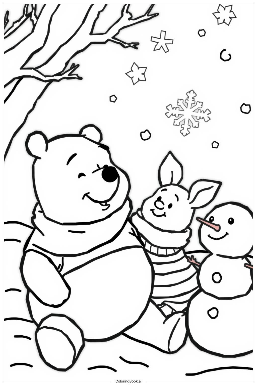  Página para colorir de winnie the pooh inverno neve 