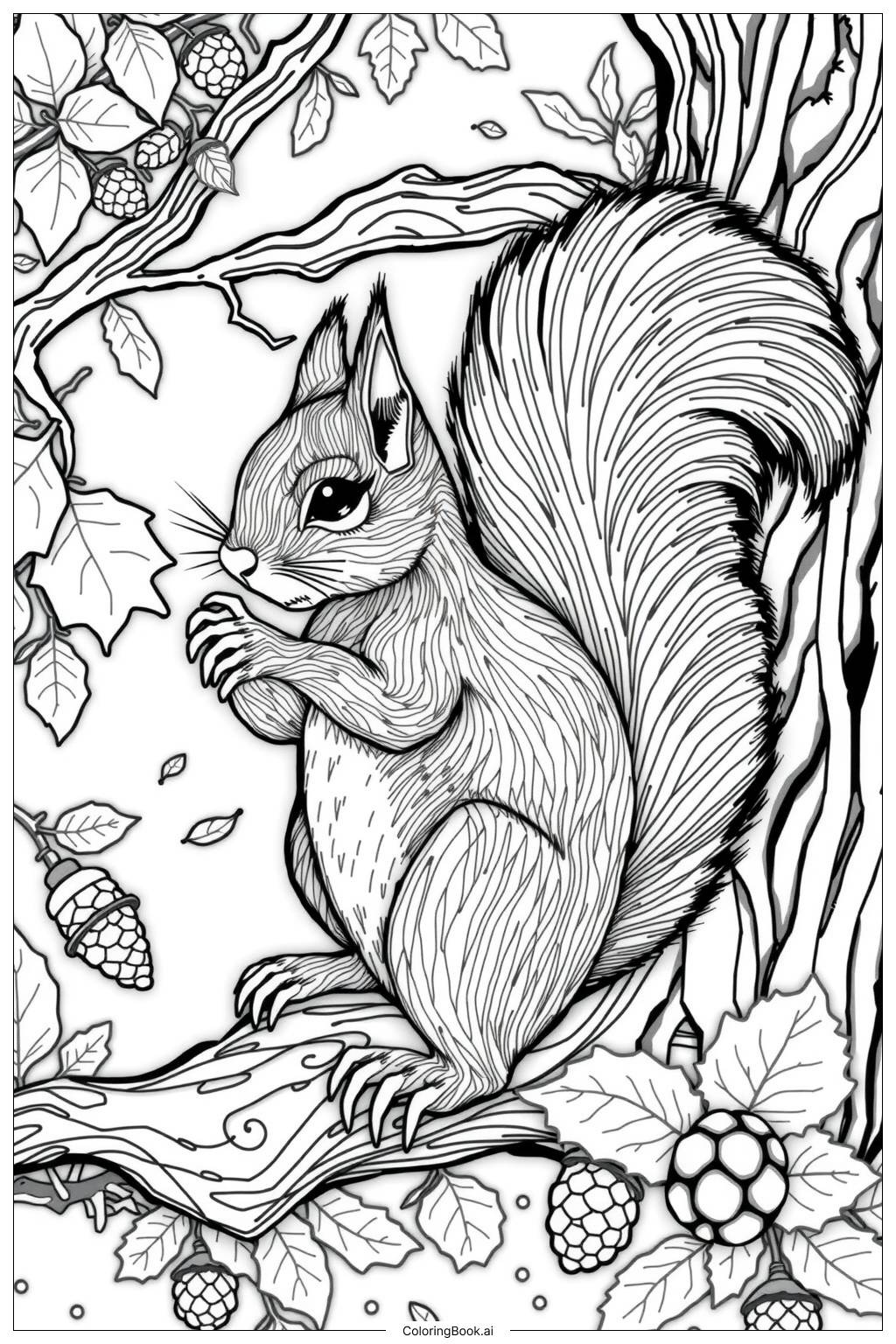  Squirrel with Fluffy Tail Coloring Page 