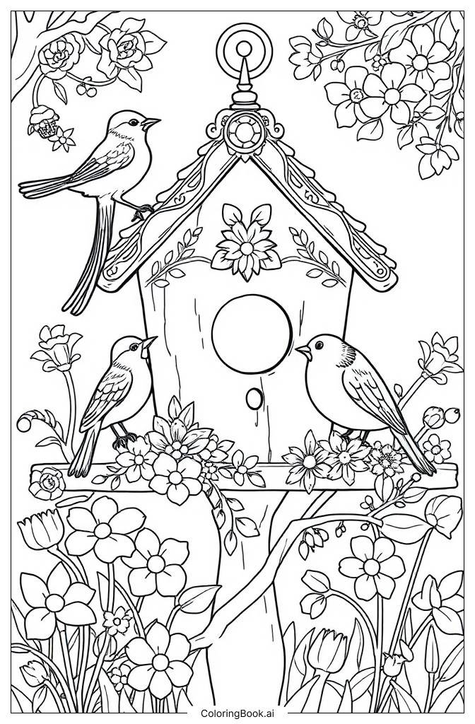  Bird House Coloring Page 