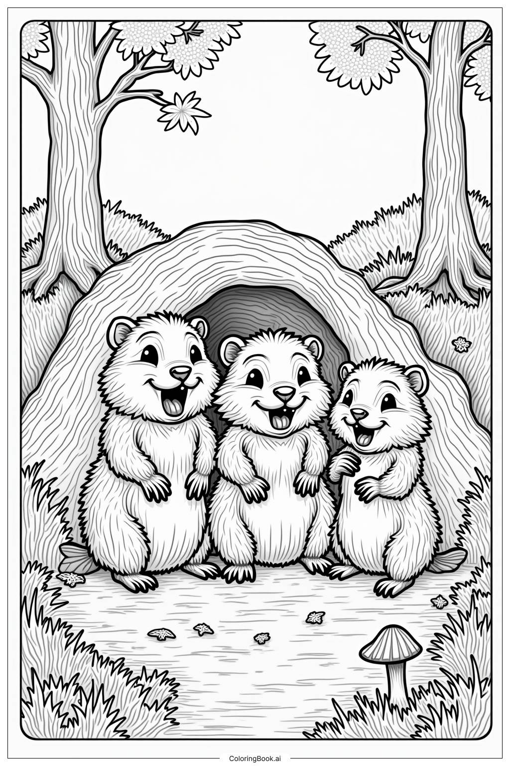  Ground Hog Family Groundhogs Day Party Coloring Page 