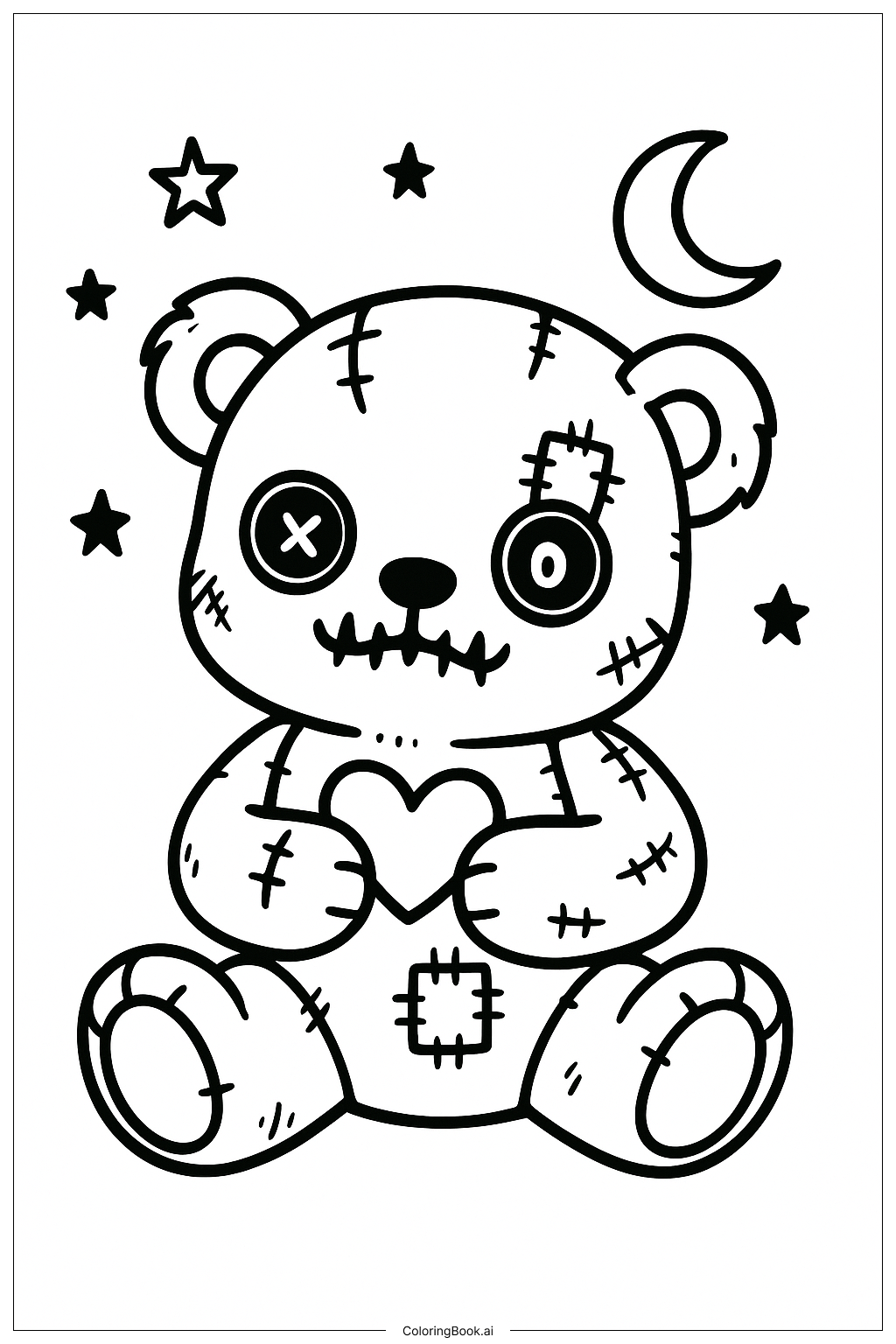  Scary Teddy Bear With Patches And Stitches Coloring Page 