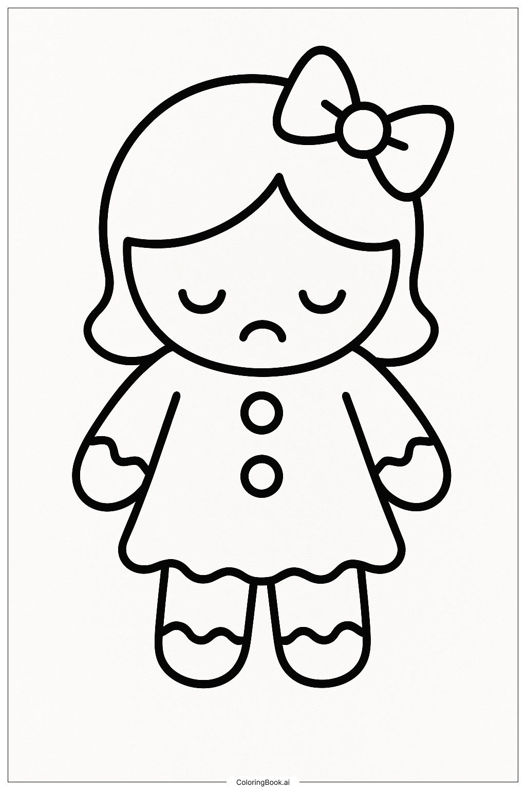  見下ろすジンジャーブレッドの女の子の塗り絵ページ 