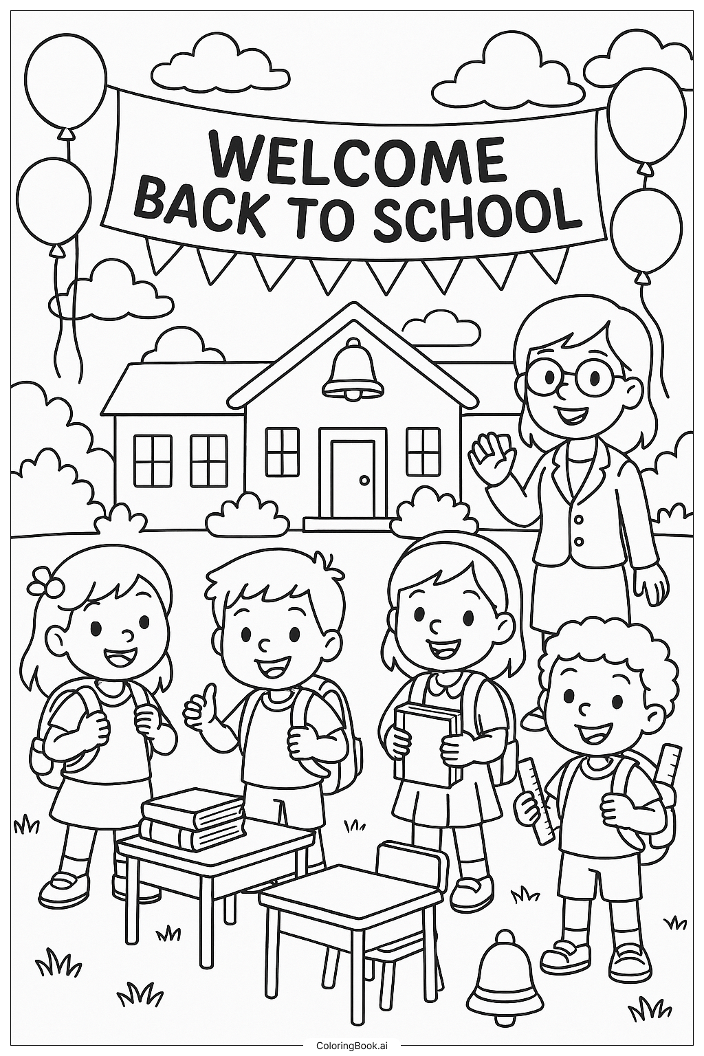 Página de Desenho para Colorir Volta às Aulas