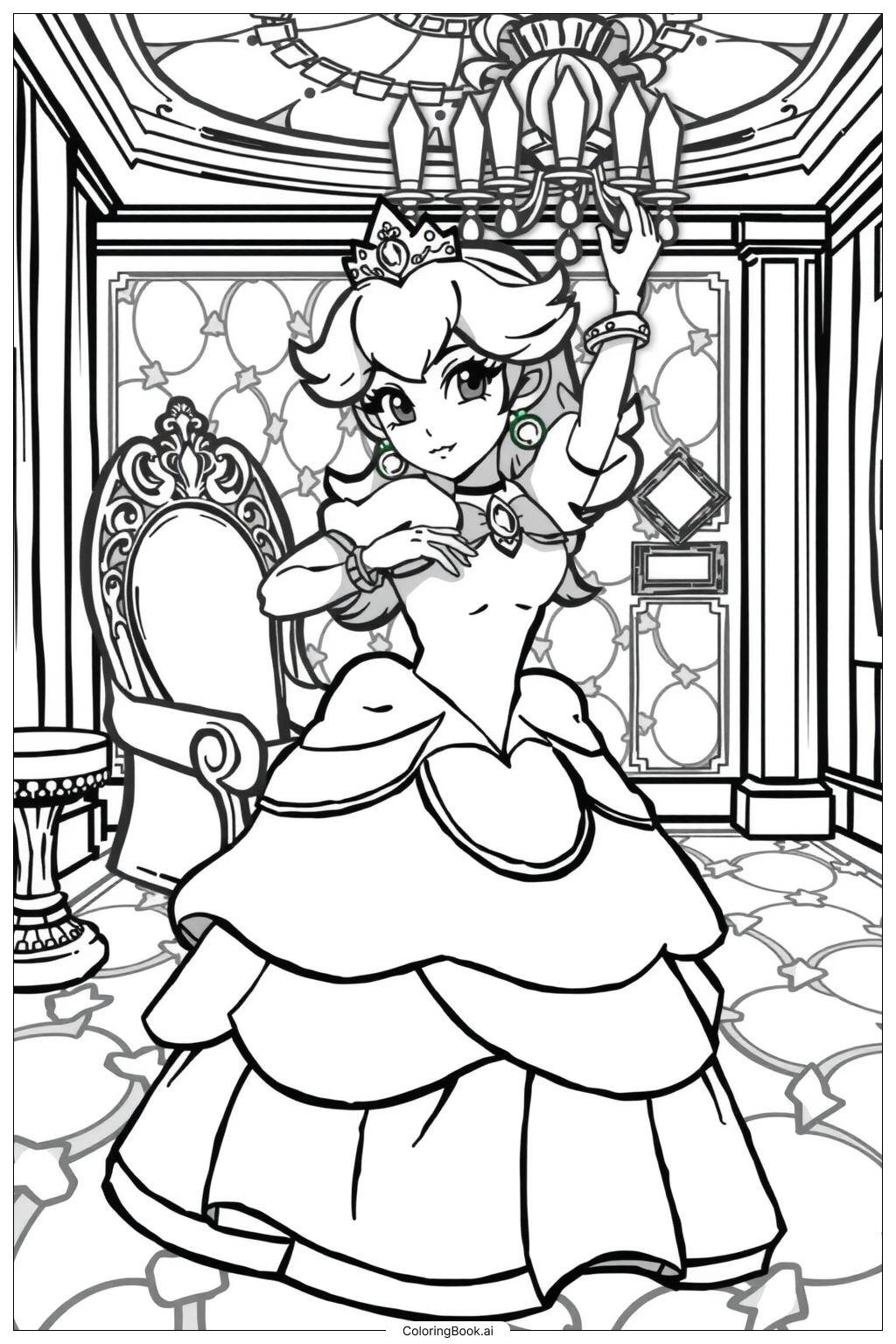  Princess Peach hosting a royal ball Coloring Page 