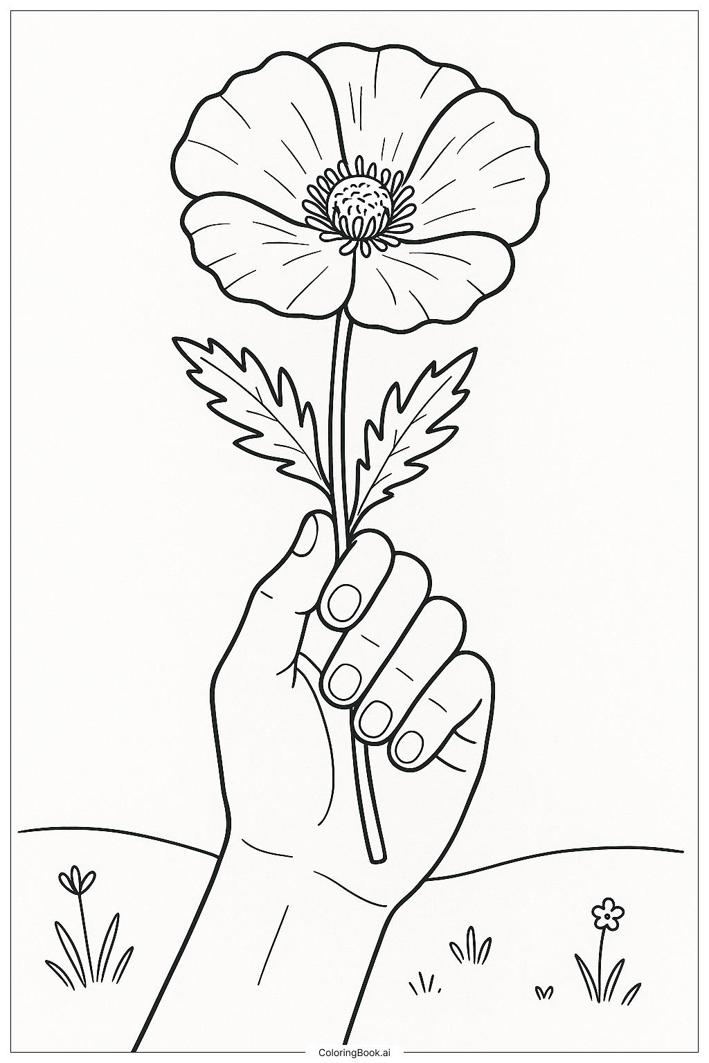  Trang tô màu Bàn Tay Cầm Một Bông Hoa Anh Túc 