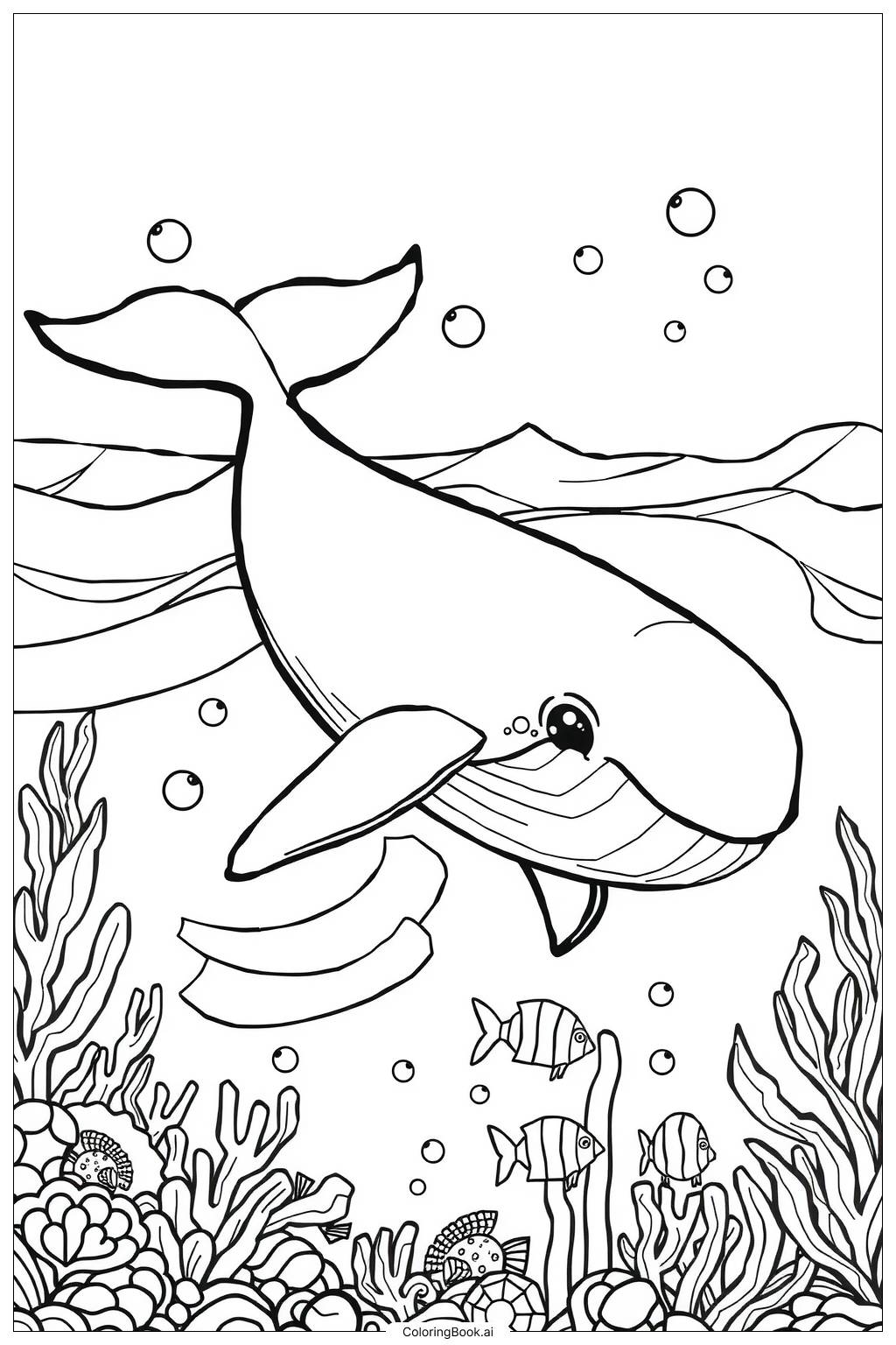  Page de coloriage Baleine peignant une belle scène océanique -2 