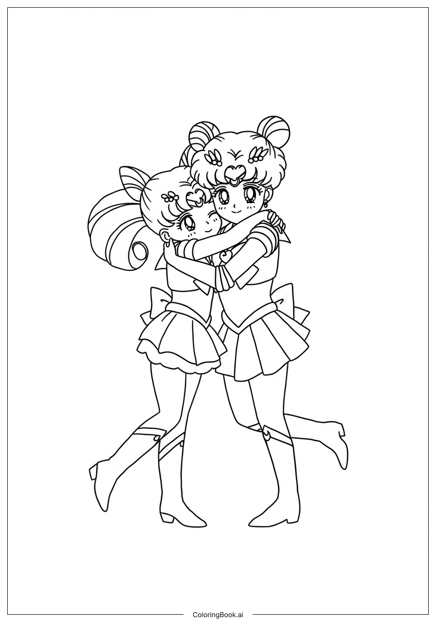  Sailor Moon And Chibi Moon Hugging Coloring Page 