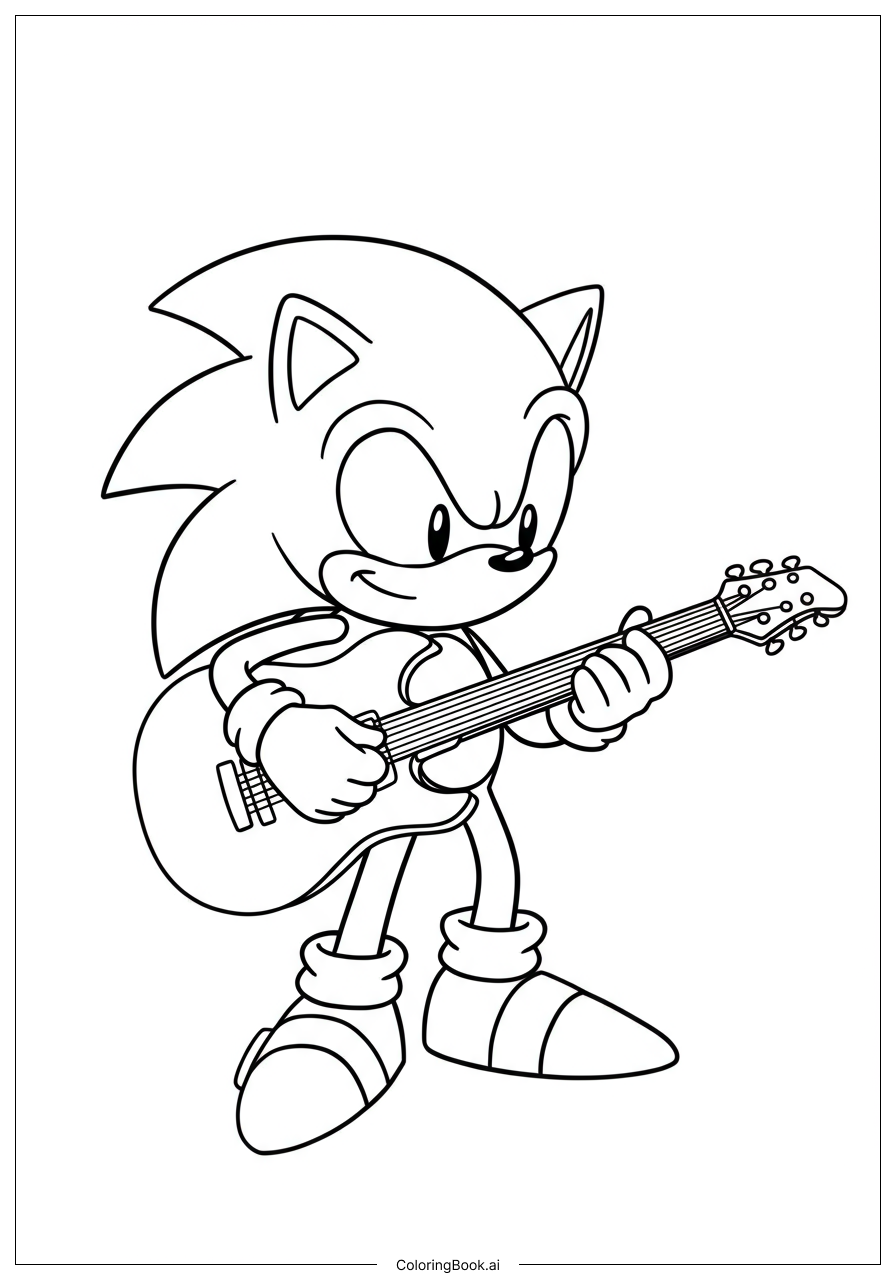  Page de coloriage Sonic Jouant de la Guitare sur Scène 