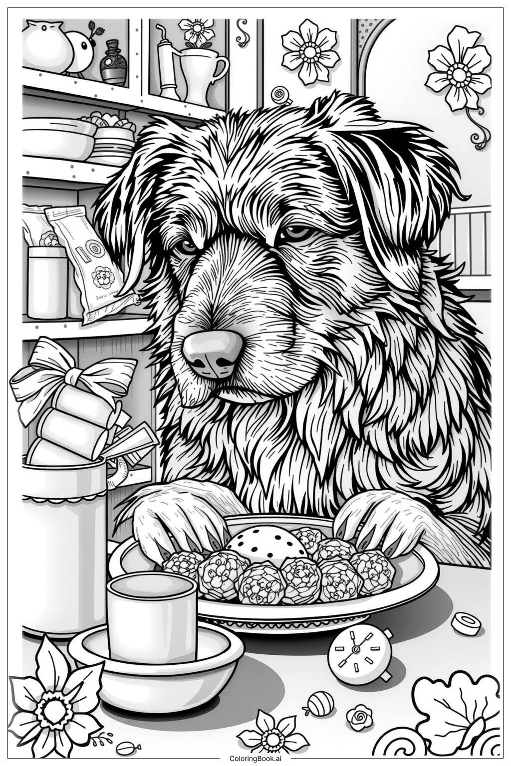  Page de coloriage Heure de nourriture pour chien 