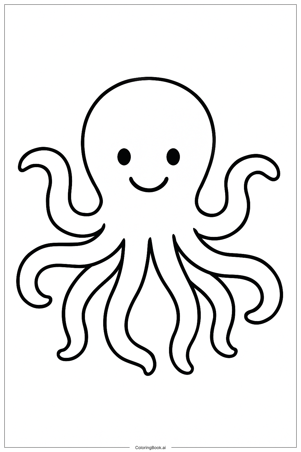  一只卡通海洋章鱼填色页 