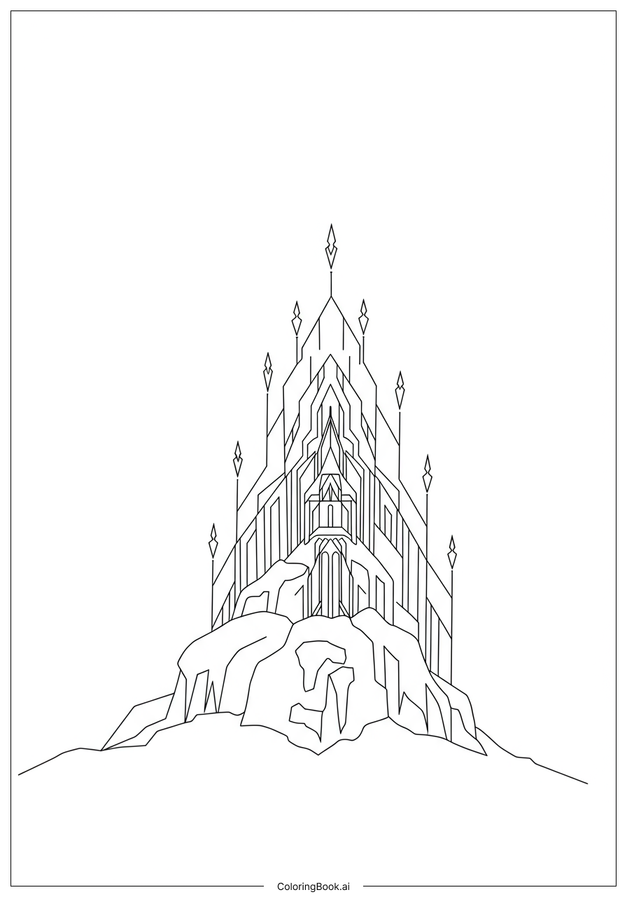 Elsa’s Ice Castle with Spires Coloring Page 