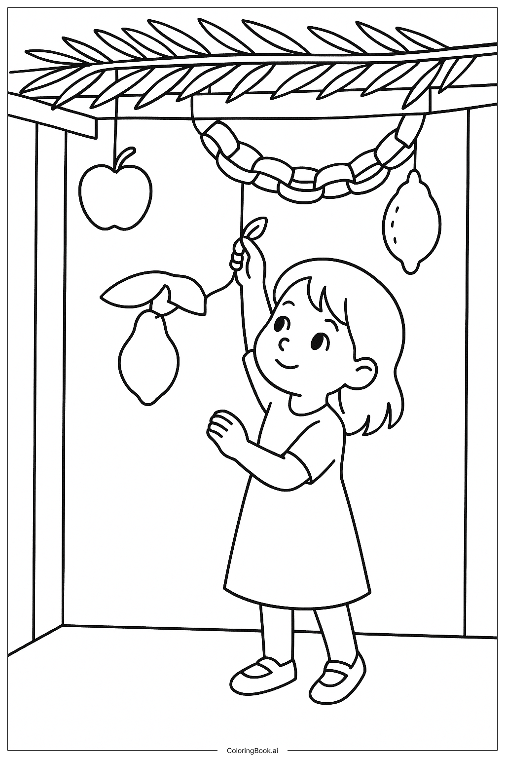  スコットの飾りつけをする女の子の塗り絵ページ 