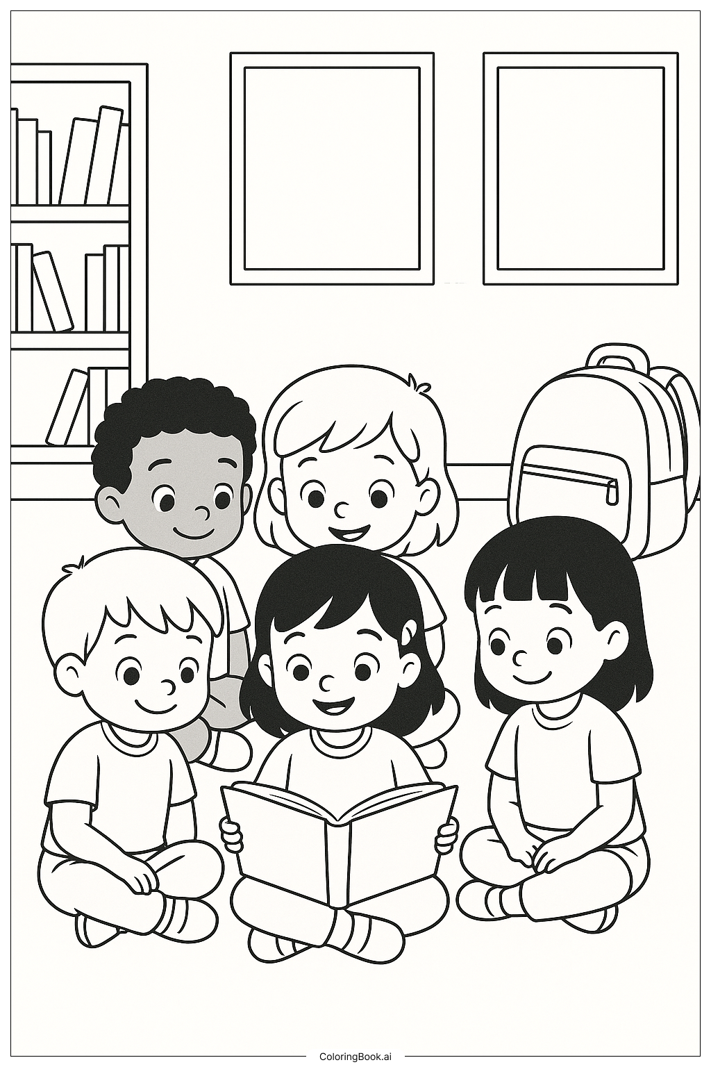  Reading A Story In A Group Back To School Coloring Page 