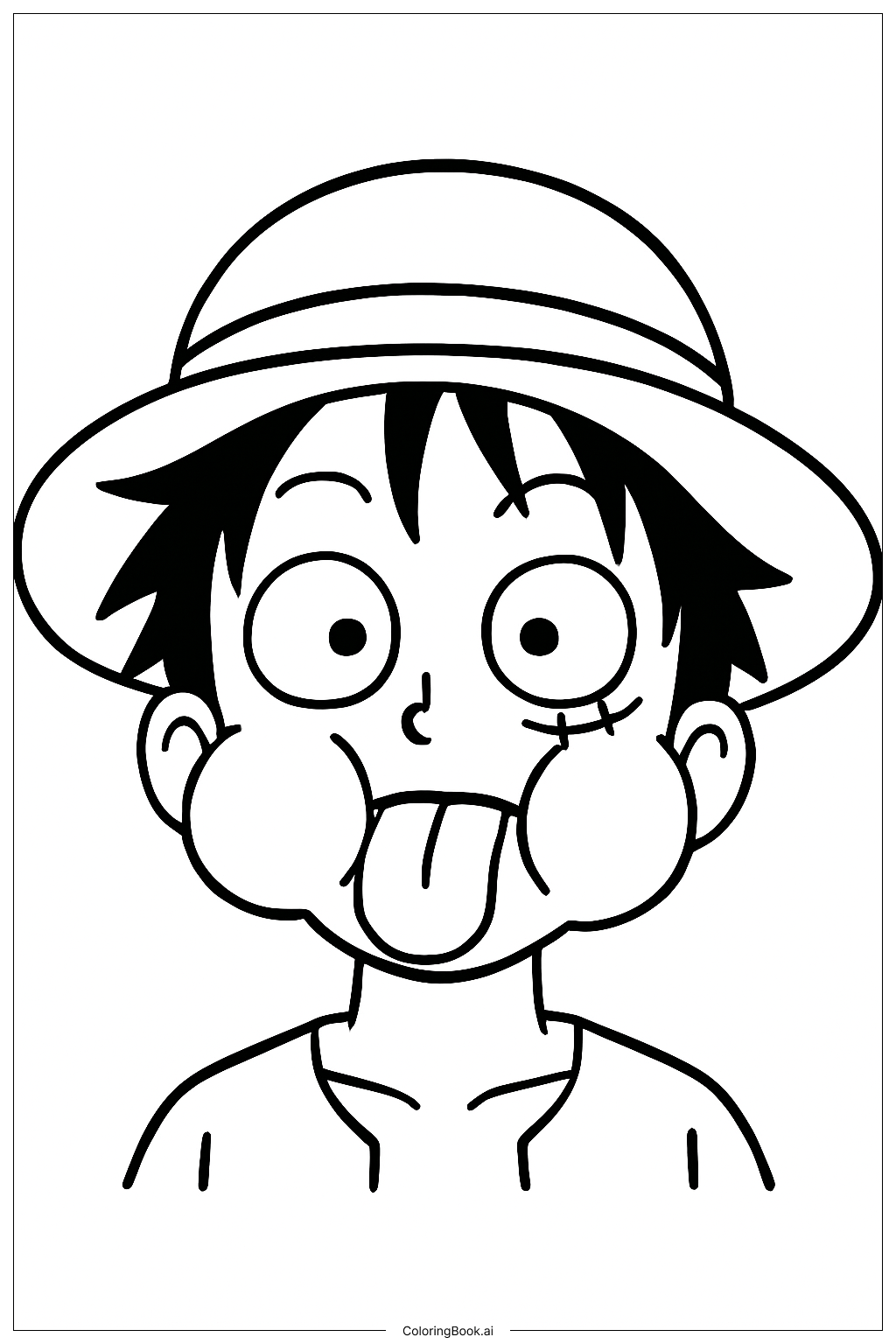  ルフィのおもしろ顔の塗り絵ページ 