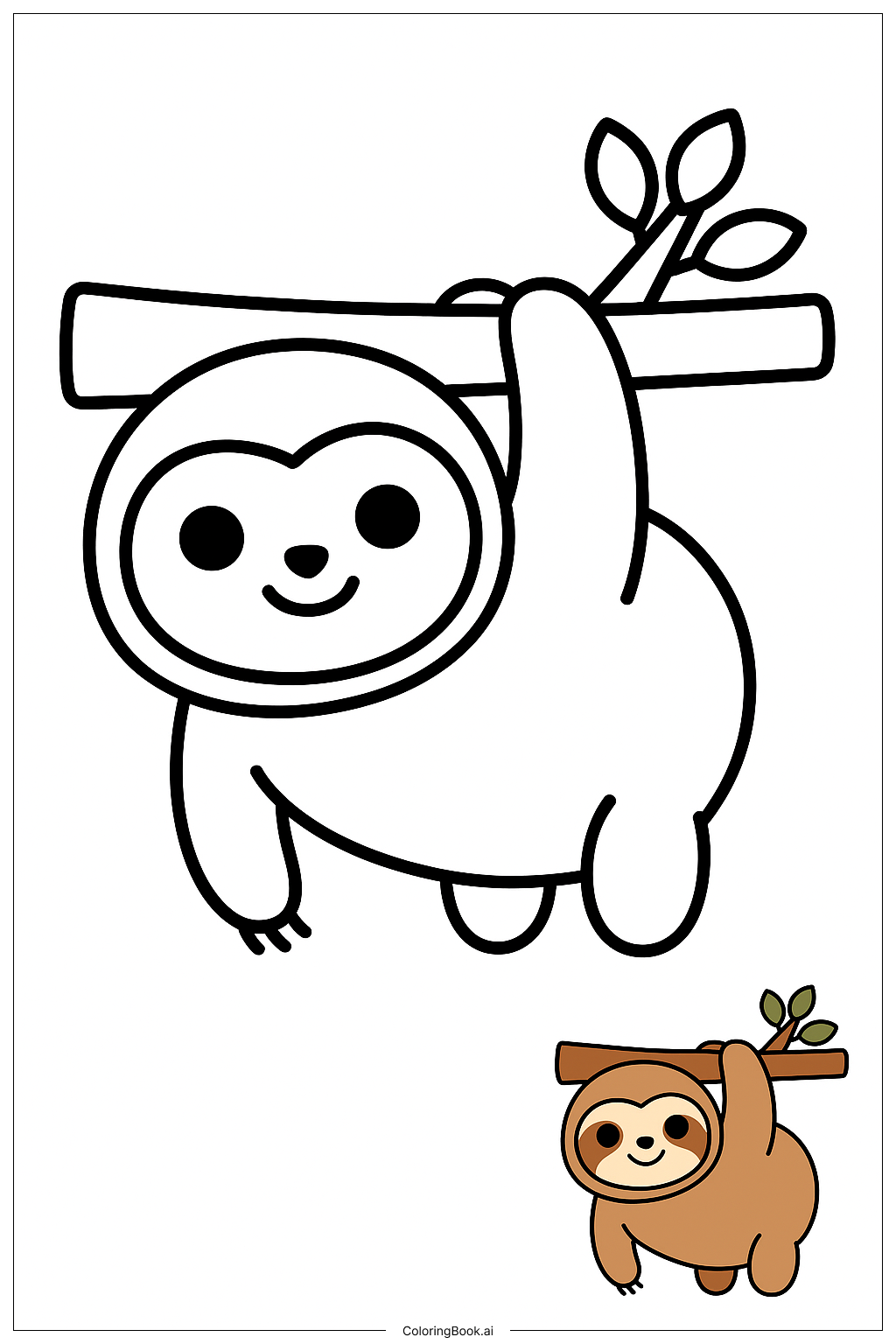  Página para colorear de Squishmallow Perezoso Colgando de una Rama de Árbol 
